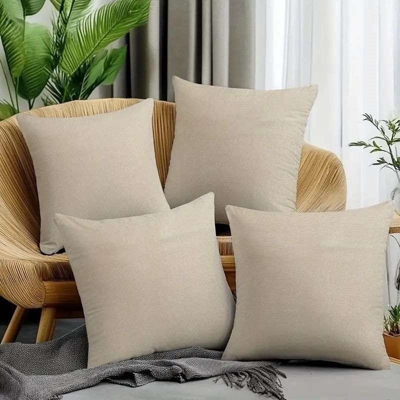 TEMU 4pcs Solid Color Pillowcase Set, Minimalist , Polyester Fabric, Zipper Closure And Machine Washable, Multiple Sizes , Suitable For Home Sofa,
