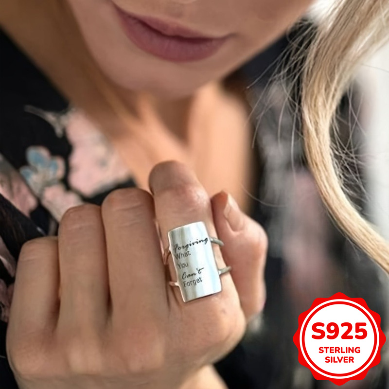 Vintage S925 Silver Lettering Shield Ring, Unisex Gift
