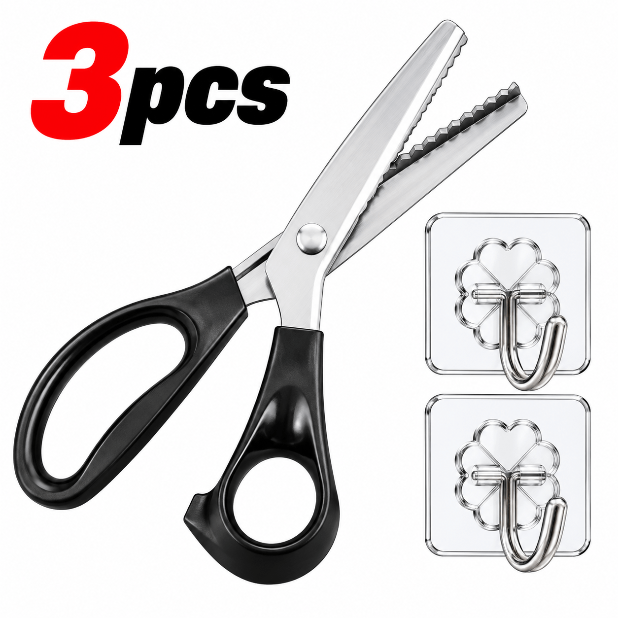TEMU Ensemble de 3 pièces : 1 paire de ciseaux dentelés + 2 crochets adhésifs. Les lames dentelées conçues pour couper facilement festonnée et les