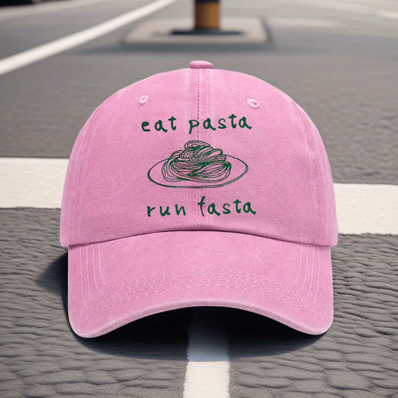 TEMU Vintagecat Pasta Run Print Adjustable Dad Hat - Unisex Baseball , Soft Casual Hat