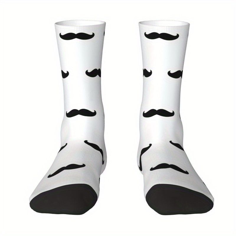 TEMU Men's 3d Printed Harajuku Street Style Artistic Mid-calf Socks With Mustache, Dark Red Contrast Collar Design, Original Designer Style, Street