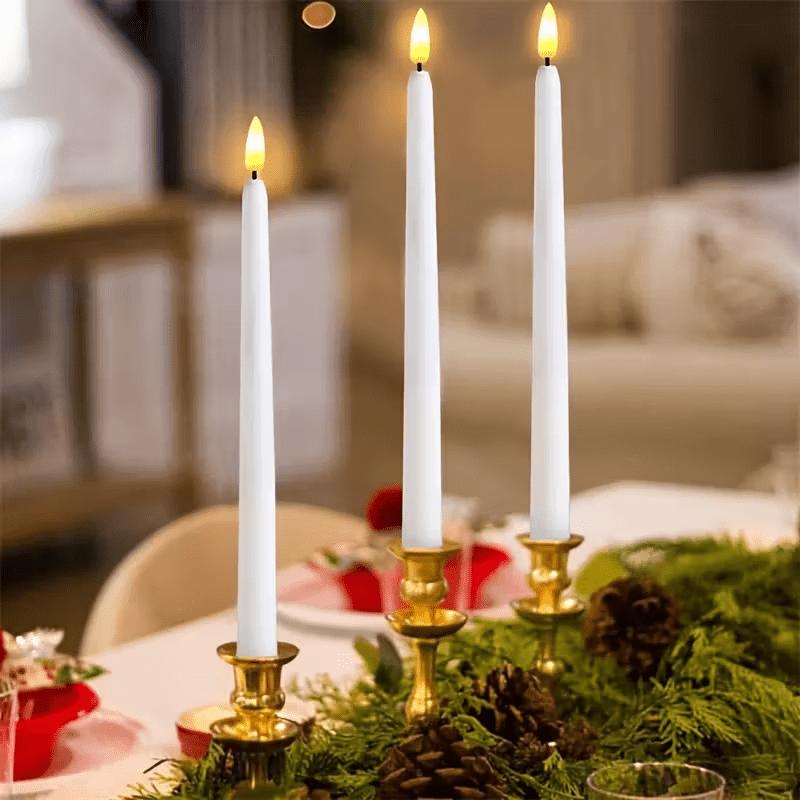 TEMU 3 Pack-flameless Led Taper Candles, Battery-powered Smokeless Candles, Realistic Flickering Warm Light, No For Safe Use, Great For Christmas,
