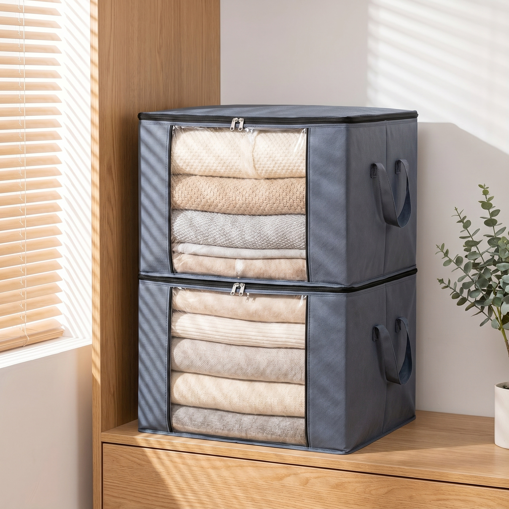 TEMU 2pcs Large-capacity Foldable Fabric Storage Box With Lid And Handle, Durable Non-woven Fabric Foldable Organizer Suitable For Wardrobes,