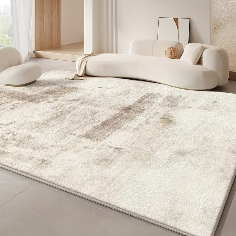 beige cream watercolor abstract area rug suitable for living room bedroom office farmhouse decor low pile carpet with non slip backing machine washable foldable suitable for use jumbo sizes  