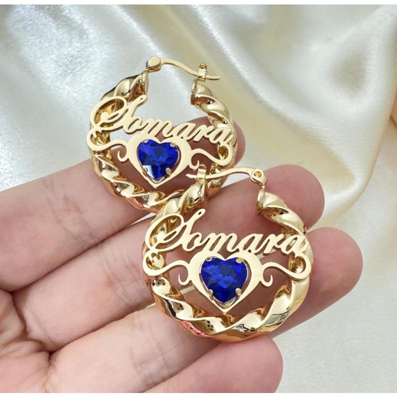 TEMU Personalized Hoop Earrings With Custom Names, Twisted Design, Perfect For Gifting To Including , Parents, For Special Occasions Like
