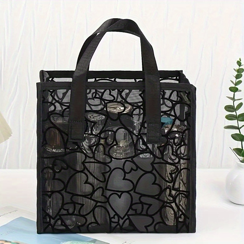 black mesh heart pattern tote bag lightweight breathable Temu