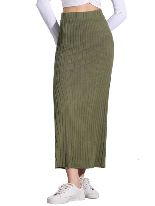high waisted long skirt for womens slit bodycon knit pencil skirt