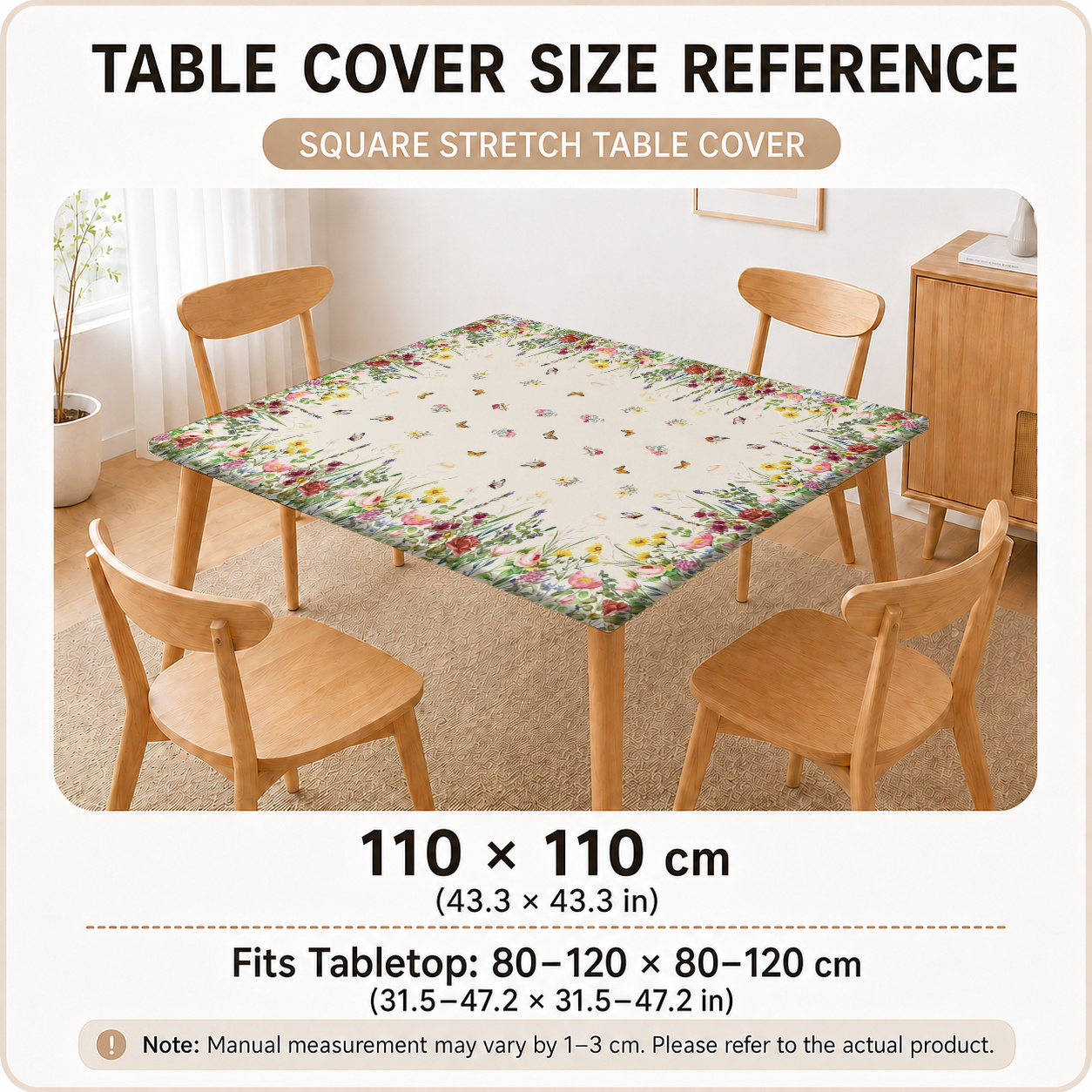 TEMU Creative Elastic Square & Rectangle Tablecloth, Flower Pattern, 2 Styles, Stretchable, Removable, Fits Indoor Dining, Outdoor Picnic, Festive