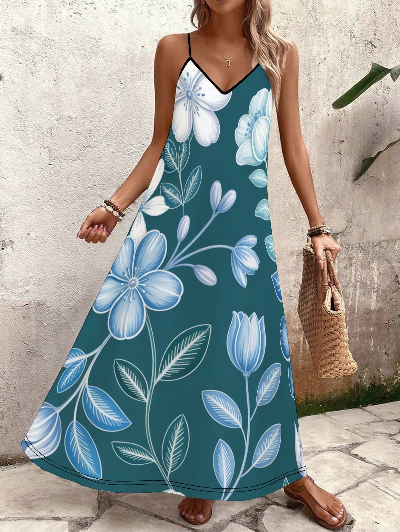chinese dress ladies Summer Dress for Women Women's Fashion Round Neck Five Point Sleeve Loose  Cotton Pocket Maxi Length Plus Size Flowy Dress (Dark Blue, S) at Amazon  Women's Clothing store main image 1