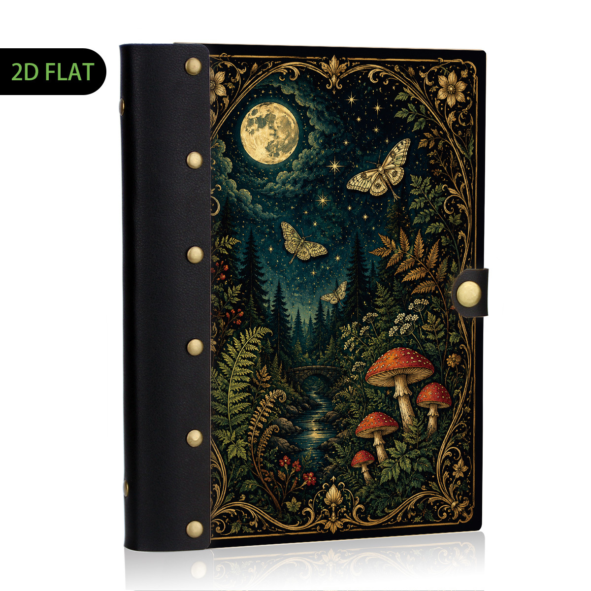 TEMU 1pc Moth Notebook 2d Flat, Dark Academia Forest Journal, Hardcover Notebook, Magical Writing, Mushroom Print Diary, Snap Closure Notebook