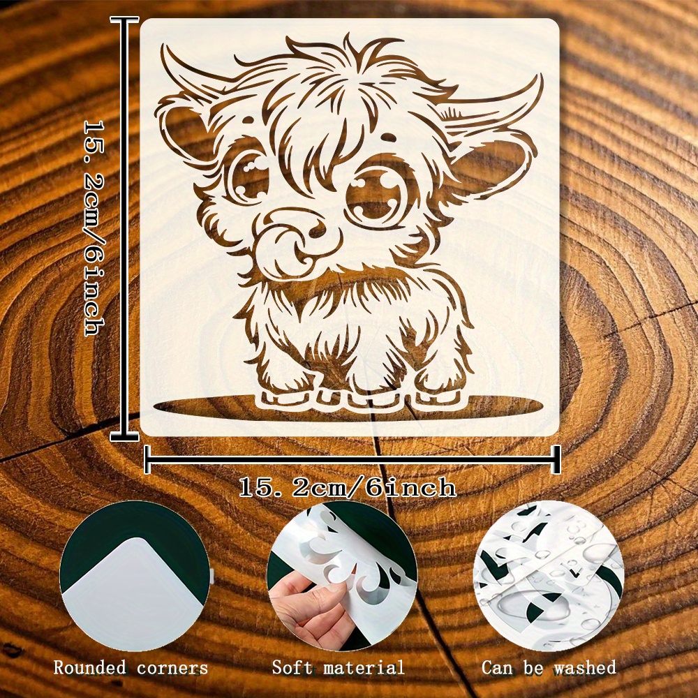 Image of 1 Farmhouse Cartoon Cow Painting Stencil - Diy Buffalo Animal Template For Wall Decor, Handmade Fabrics, Floors & Garden Art Supplies