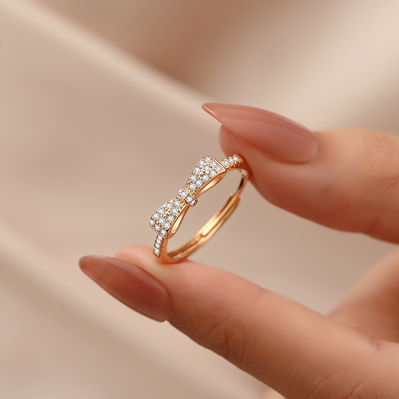 Cute Bow Stone Ring, Women's Fashion Accessory, Daily Wear Jewelry, Ring