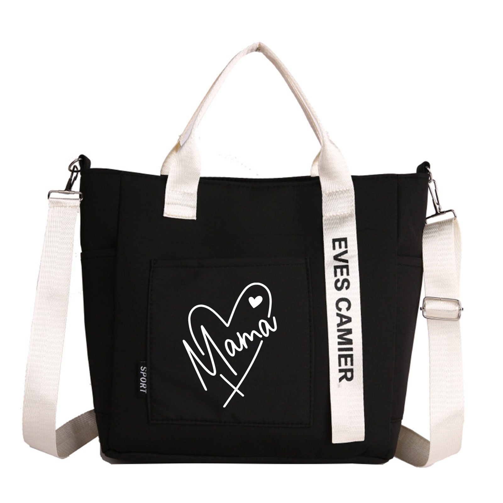 TEMU Women's Tote Bag With Mother's Day-themed Elements, Featuring A Heart And "mama" Lettering Print. Multi-pocket Letter Handbag, Stylish And