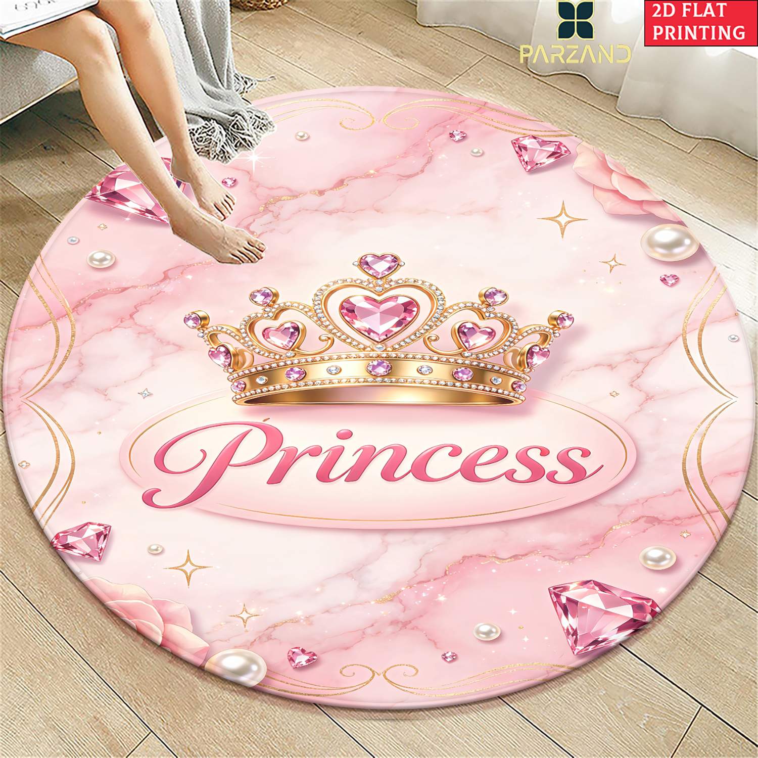TEMU 2d Flat 1pc 850gsm Princess Hd Printed Round Carpet, Kitchen Rugs, Yoga Mat, Non-slip Bathroom Mats, Absorbent Washable Polyester Rug For