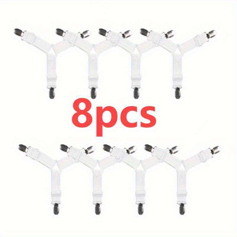 TEMU 8pcs Adjustable Nylon Bed Sheet Straps - Heavy-duty Elastic Bands With Nickel-plated Clips, Secure , For Mattress Sheets And More, White, Spot