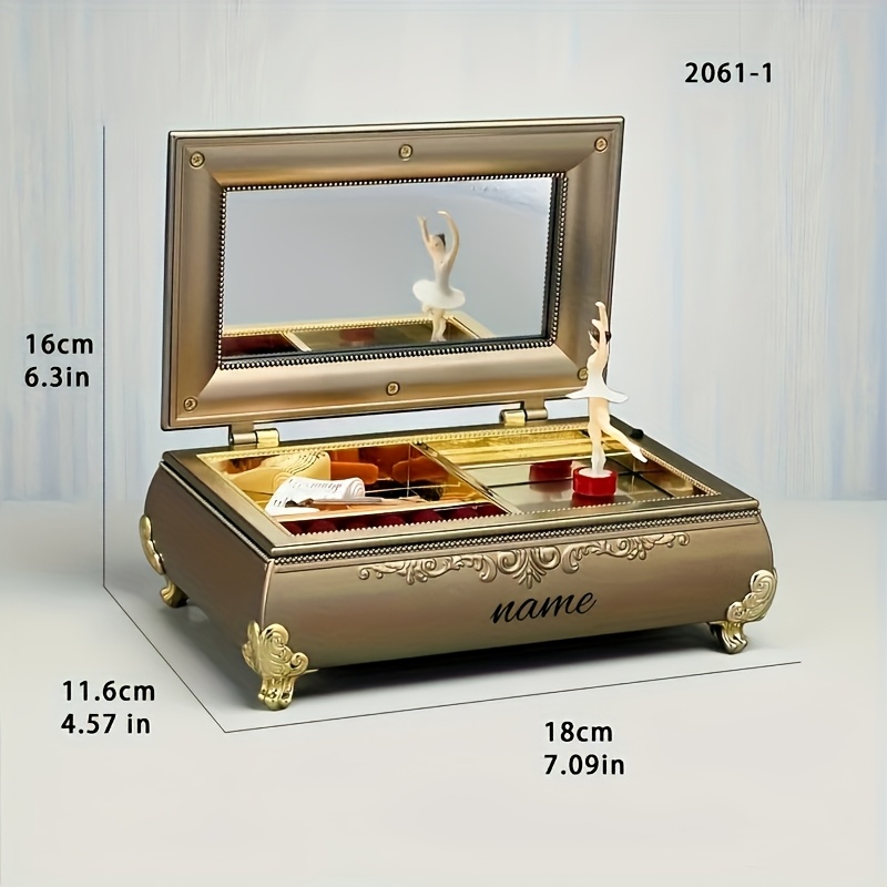 TEMU Custom Name Music Box | Vintage Plastic Jewelry Box Style With Mechanism, Golden Hinges, Suitable For Birthdays, Anniversaries, Graduations -