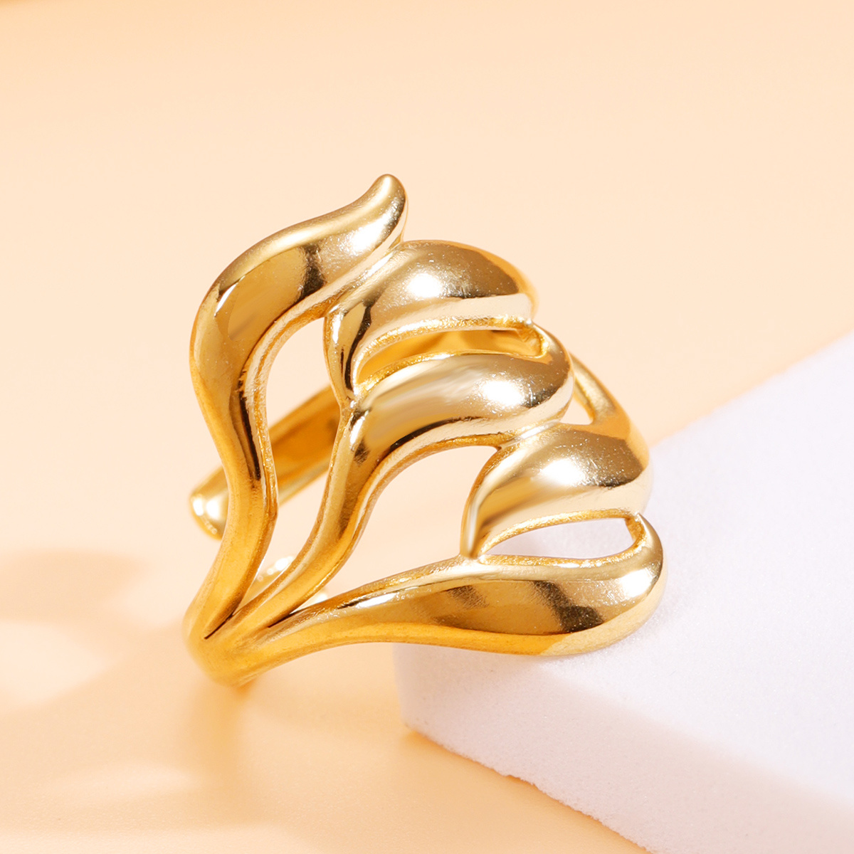 Fashion Interlaced Drop-Shaped Design Open Stainless Steel Ring