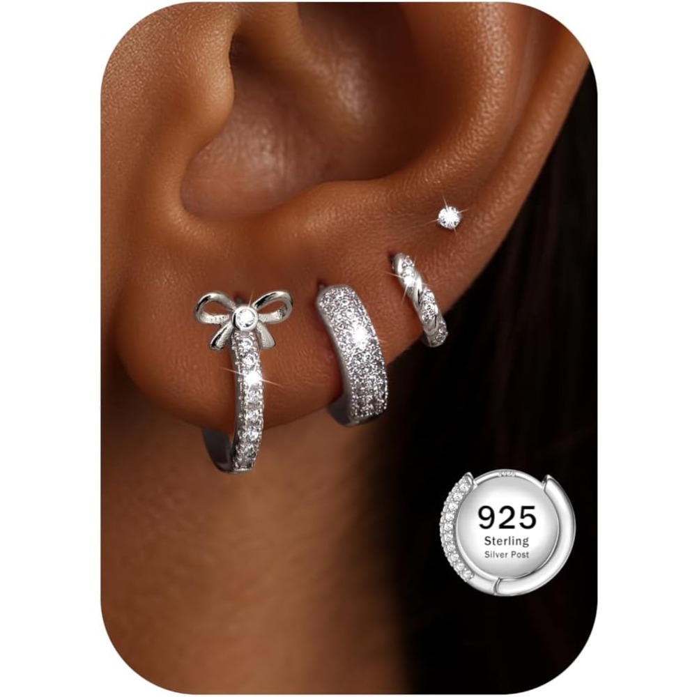 Image of 4 Pairs Hypoallergenic Hoop Earrings Chunky Cartilage Earring Small Hoops Stud Set Non Tarnish Jewelry For Multiple Piercing And Ear Party