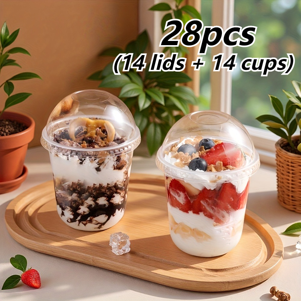 item picture 28pcs set 14 lids 14 cups dome   mousse cups with lids transparent cake boxes cake storage containers dome   dessert cups suitable for cakes mousse   yogurt ice cream cakes ideal for home baking mothers day