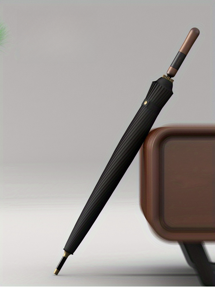  24 bone automatic long handle umbrella durable steel wood windproof rainproof black with brown accents stylish for home office office umbrella minimalist umbrella wooden handle umbrella details 6