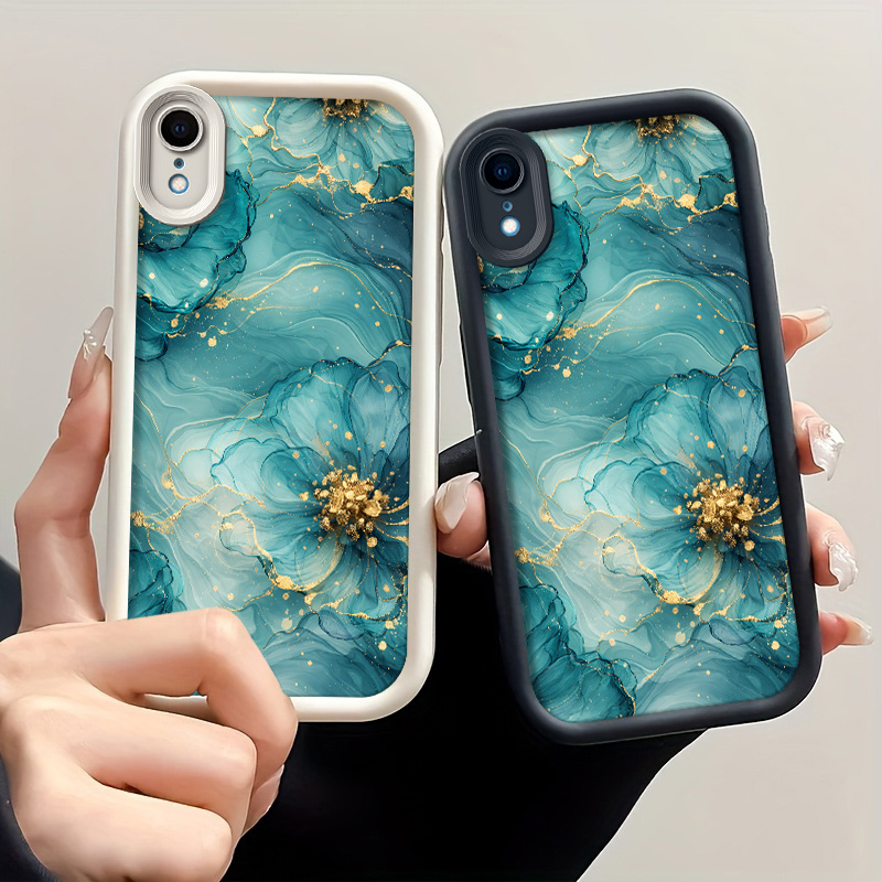 puhelinkotelo: puhelinkotelo, joka sopii   xs max/xs/xr/x/7/8/se2/se3/7 plus/8 plus -puhelimiin, huippuluokan iskunkestävä tpu-suojakuori, sininen kukkakuvio kultareunalla
