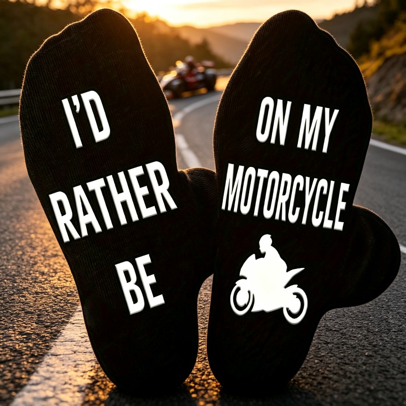 TEMU 1 Pair Biker Enthusiast Themed Men's Mid-calf Socks, Suitable For Road Trips, Cycling Gatherings, And Casual Wear. Cool Sole Print With ,