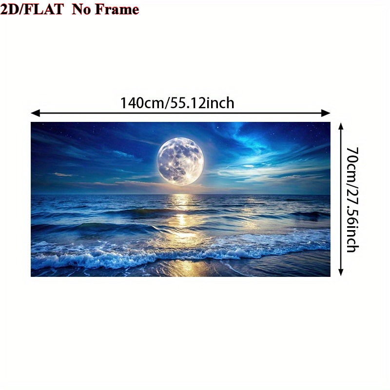 TEMU 2d Flat, 2d Flat, A Large Unframed Decorative Canvas Painting For 2d Planes - Modern Abstract Coastal Scenery Featuring A Blue And Golden Full