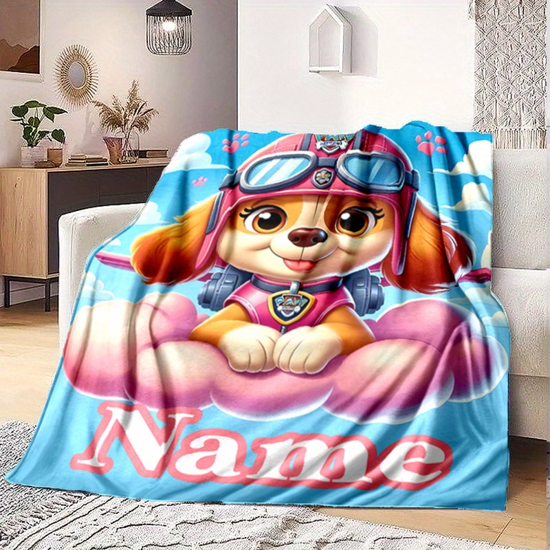 

Personalized Custom Name Adorable Puppy Animated Film Theme Fleece Blanket - Soft And Cozy Polyester Knit For Napping, Camping, Traveling, And Bed - Perfect Gift For