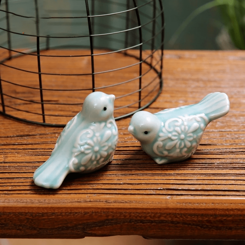 TEMU Ensemble de 2 figurines d'oiseaux en céramique européenne, style , décoration de table et , cadeau fait à