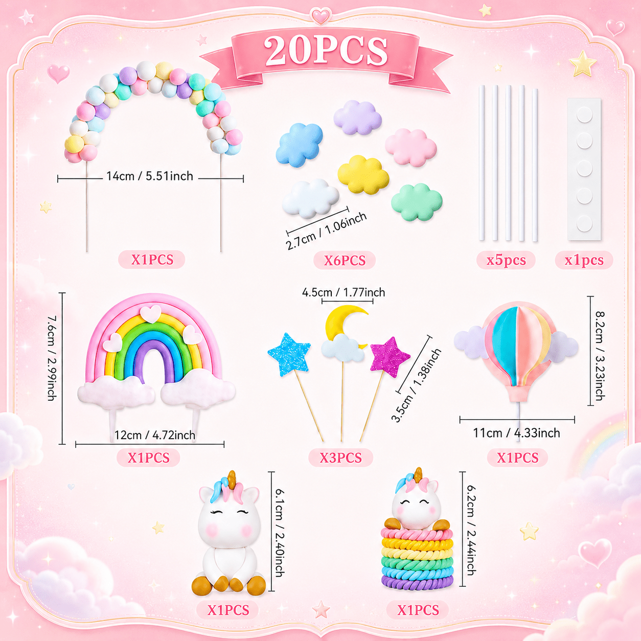 TEMU 20 pezzi Decorazioni per torta a forma di unicorno, Decorazioni per torta di compleanno, Topper per torta a forma di unicorno, Decorazioni per