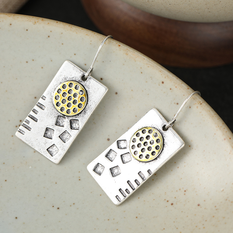Vintage Two-Tone Rectangular Dangle Earrings