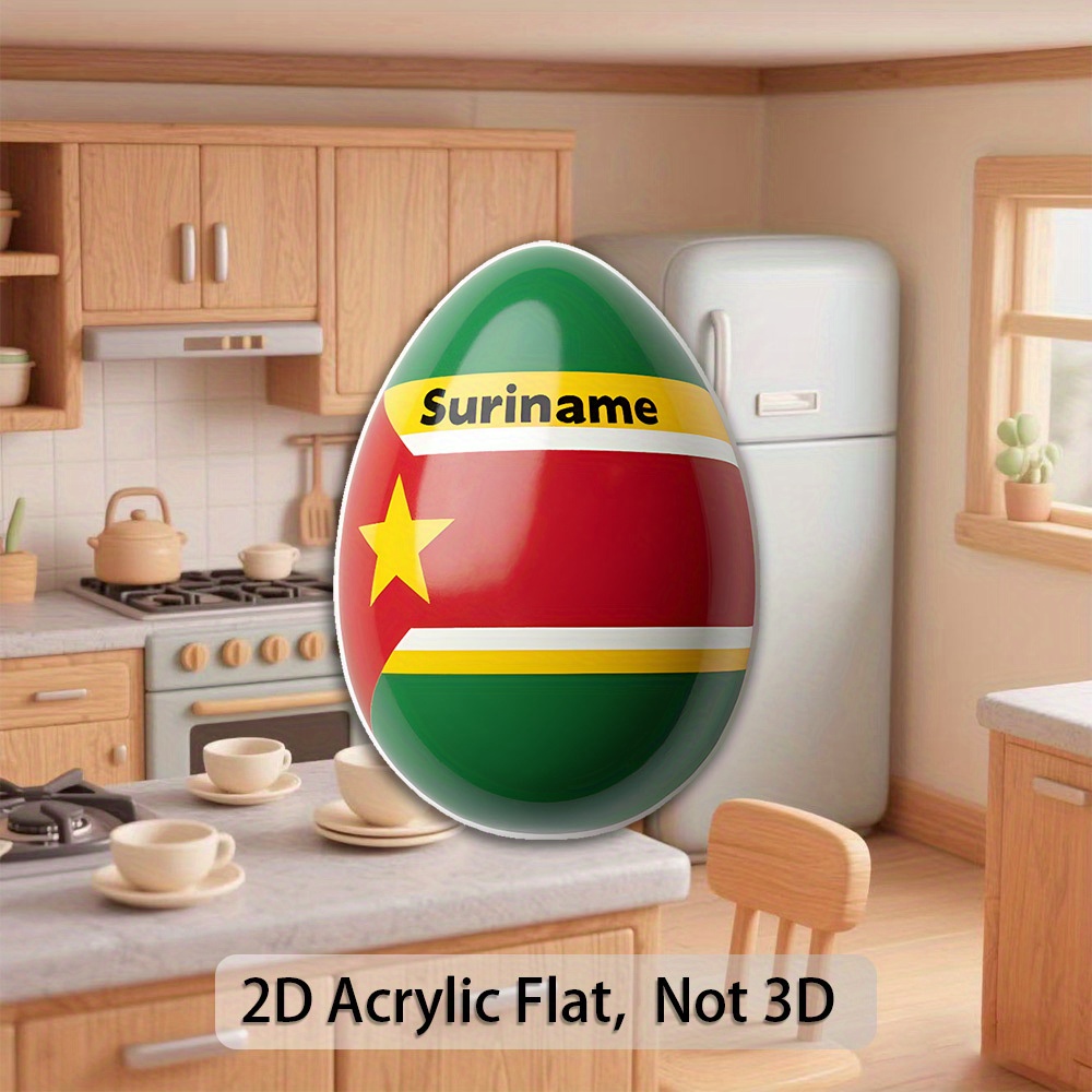 TEMU A 1pc Suriname Fridge Magnet Measuring 3.5 Inches (7/6 Inches) In A Round Acrylic Design Featuring Colors Of Red, Green, White, And Yellow