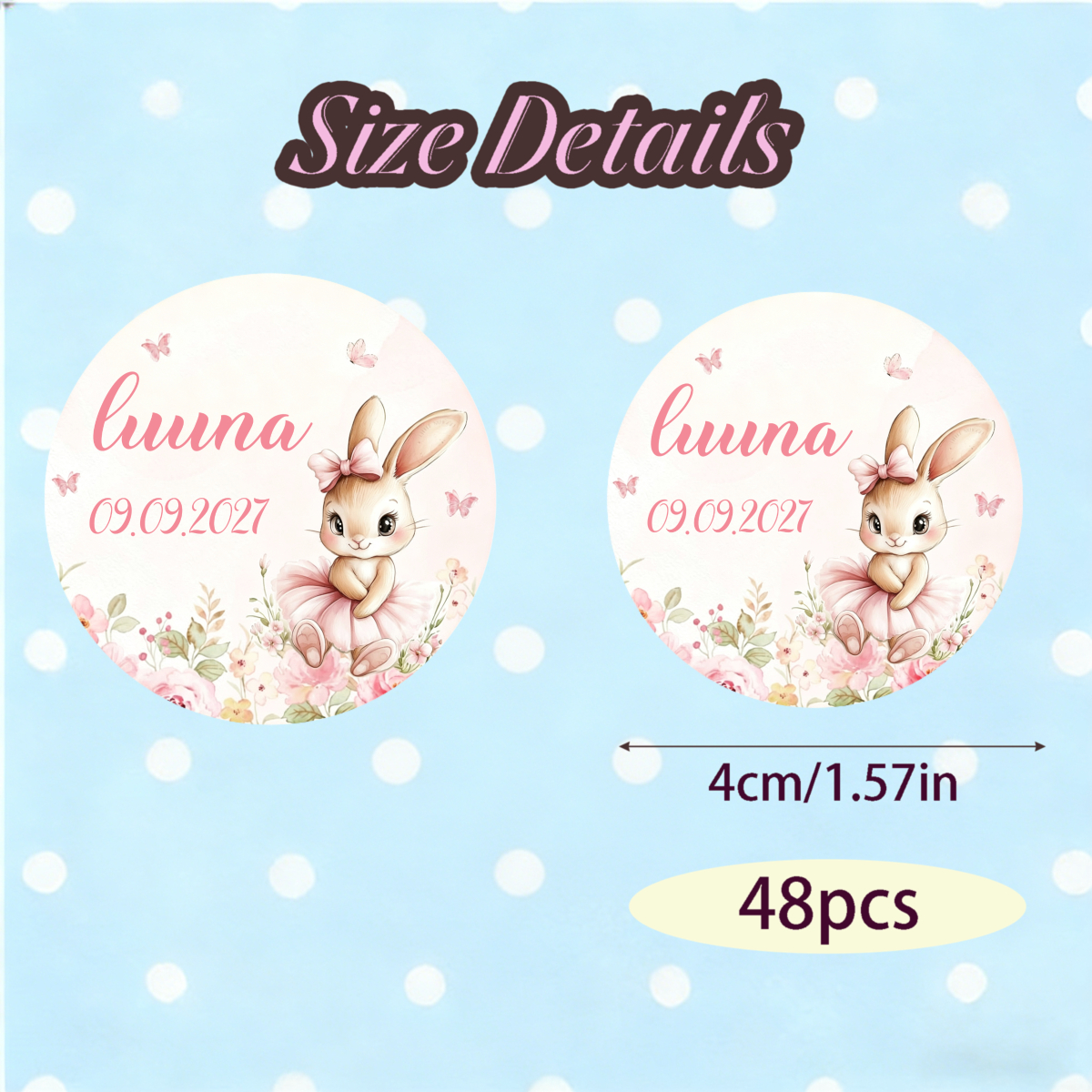 TEMU 24 pz/48 pz, Adesivi Personalizzati , Etichette Adesive Tonde, Tema , Design Coniglietto in Tut羅, Decorazioni per Bomboniere, per Confezioni