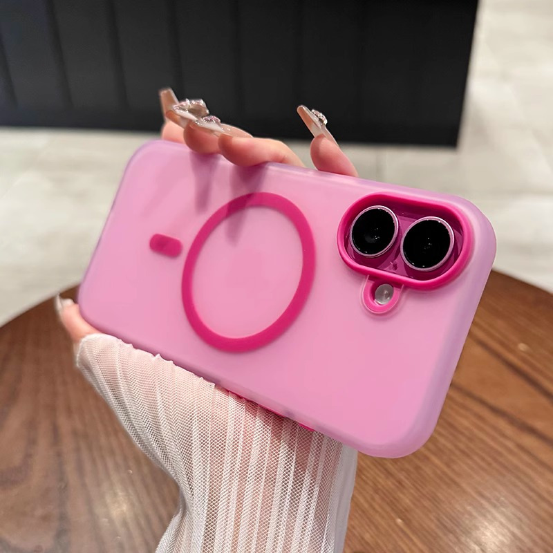 Same Rose Pink Design Suitable for iPhone 16 Case, New Matte Light Beige Texture Apple 16 Plus Transparent Full Coverage 15 Pro Max Wireless Magnetic Simple Premium Feel 13 Anti-Drop