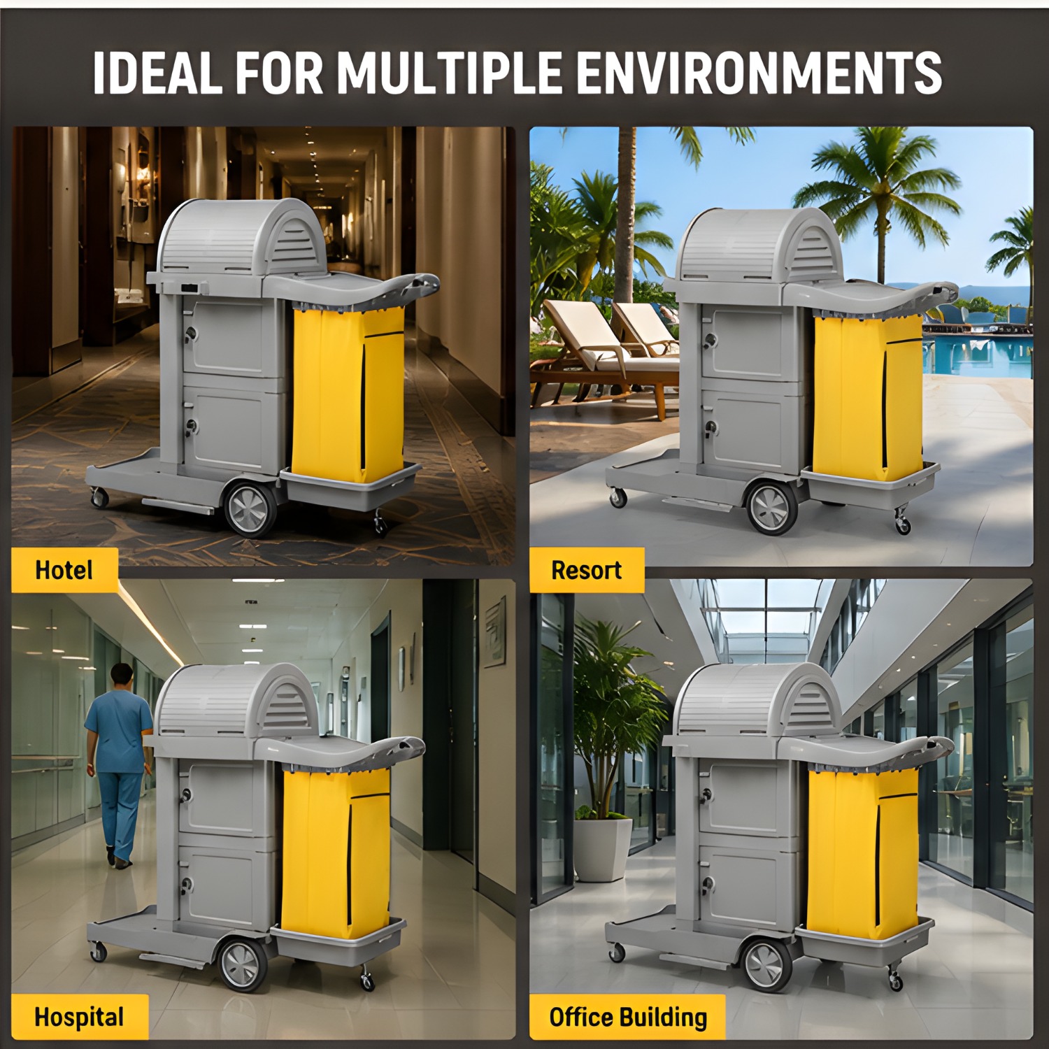 Hotel Housekeeping Cart with Lockable Top Cover & Storage Doors,... product image 5