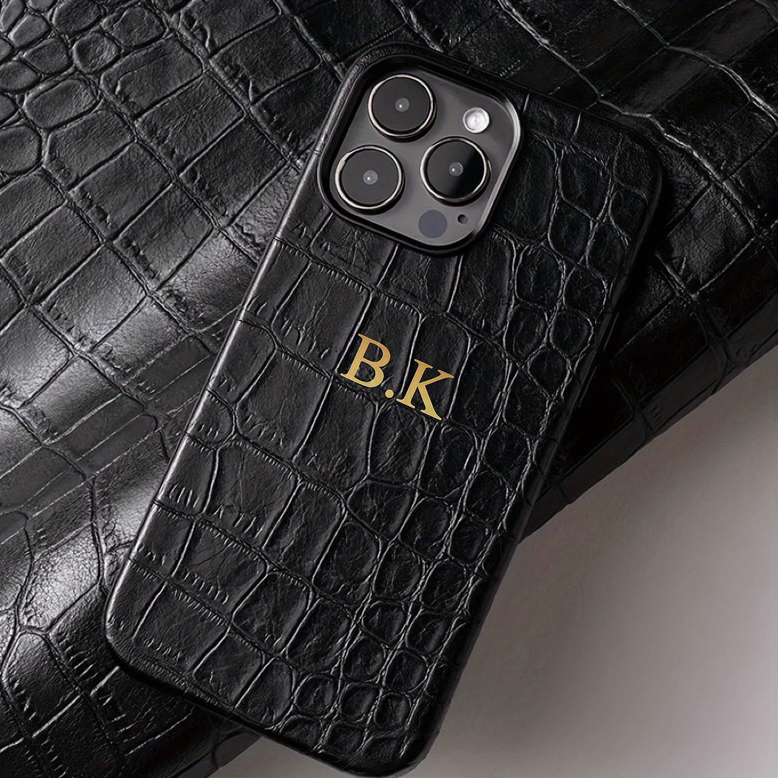 TEMU Phone Case: 1 Personalized Custom Crocodile Pattern Leather Case, Custom Letter Name, Luxury Faux Crocodile Leather Phone Case, Suitable For