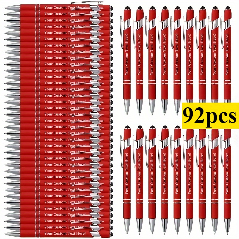 TEMU Set di penne a sfera personalizzate da 92 pezzi - Assortimento da 8 colori, testo personalizzato, scrittura , compatibile con touchscreen, penne