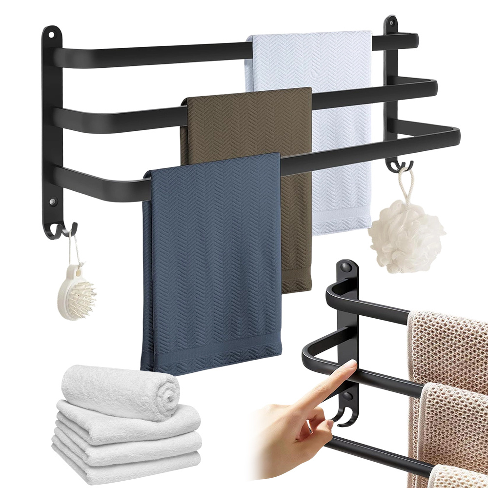 Image of Toilet Towel Rack, Minimalist Wall-mounted Towel Rack, Three-rod Bracket Without Drilling Holes, Space, Simple Hanging Frame, Used For Hanging Towels And Clothes, Hand-drying Towel Pole In Sink Area