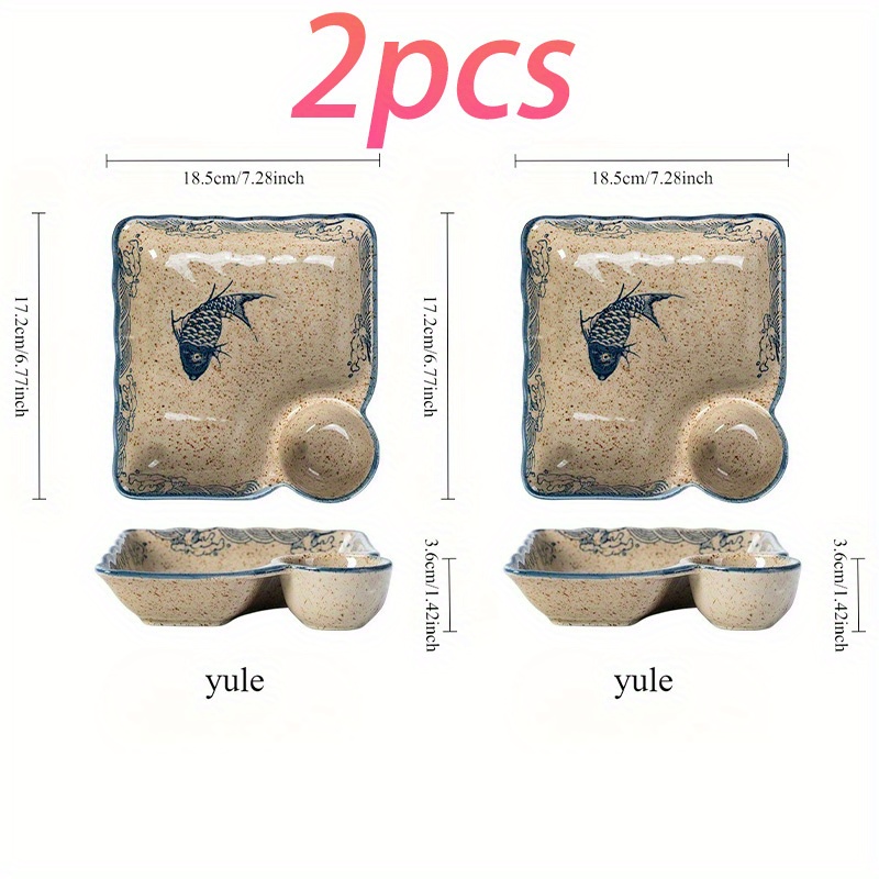 2pcs Ceramic Dumpling Plate Set - 18.05cm Divided Serving Plates With Compartments For , Dipping Sauces & Appetizers - High-temperature Porcelain Design, Elegant Yet Durable For Daily Use