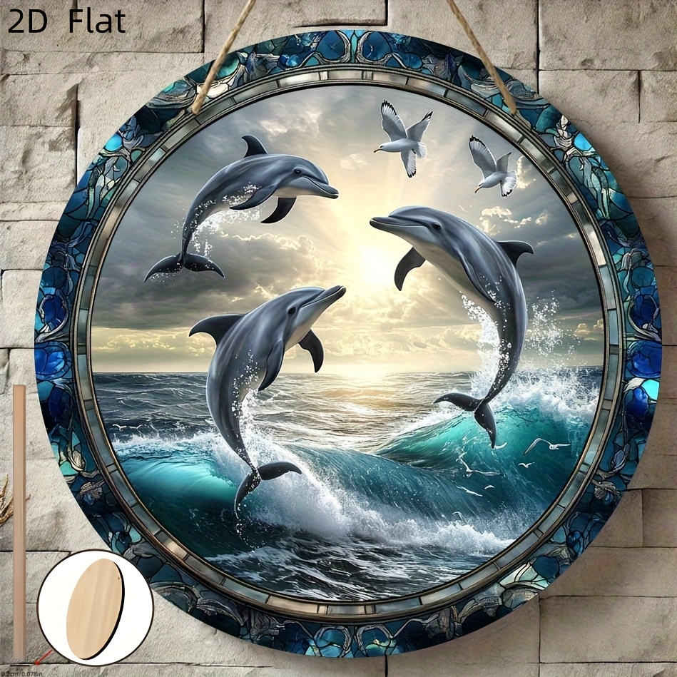TEMU 2d Flat, 1pc Round Dolphin-themed Wall Decor Sign - Artificial Suitable For Bar, Kitchen, Cafe, Home, Office Decoration With Dolphin, Nautical