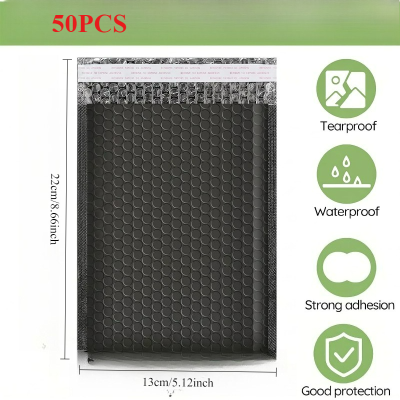 TEMU 50pcs X 8.66 Inch Black Bubble Mailers, Padded Shipping Envelopes, Internal, Adhesive Mailing Packaging Bags For Small Business