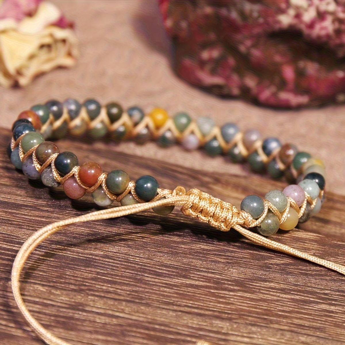 Multicolor Indian Agate Beaded Bracelet| Natural Stone Boho Jewelry| Empowering Women's Charm& Nature Love| Perfect Gift for Friends& Family