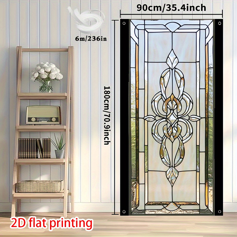 TEMU 2d Flat, 2d Flat - 2d Door Banner, 1pc 2d Flat Printed Door Banner - Classic Elegant Murals Polyester Fabric Wall Art For Living Room, Bedroom,
