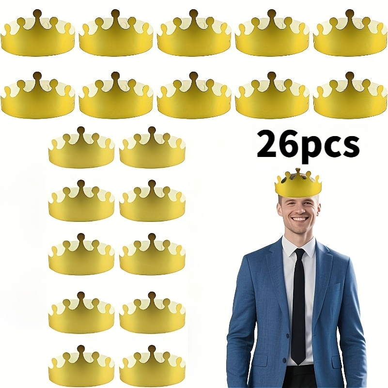 TEMU 26pcs Set Of Golden Paper Party Crowns, Foldable King And Queen Luxurious Hats, Upgraded Thickened Sturdy Paper Material, Easy To And Assemble,