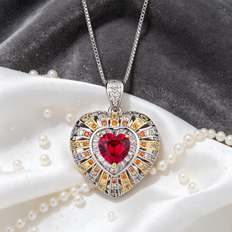 Women's Two Tone Golden Heart Adjustable Ring & Necklace Set