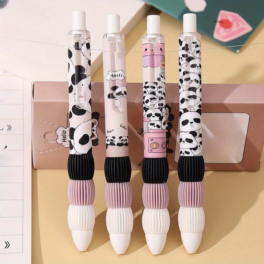 TEMU 4pcs Gel Pen Panda-themed Black Ink Pen Set, 0.5mm Fine Point, , Smooth Writing, Retractable And Refillable - Supply, Aesthetic Design, Ideal