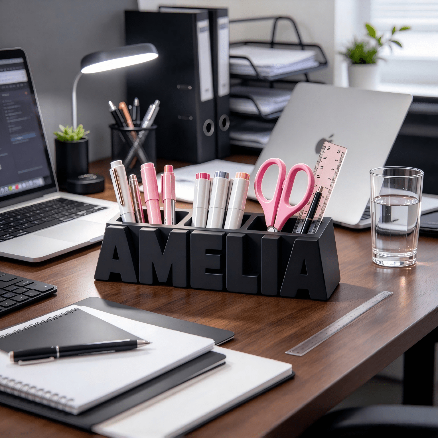 TEMU Organisateur de bureau avec nom personnalisé, porte-stylo, boîte de rangement de lettres personnalisée pour couple, porte-crayon de bureau,