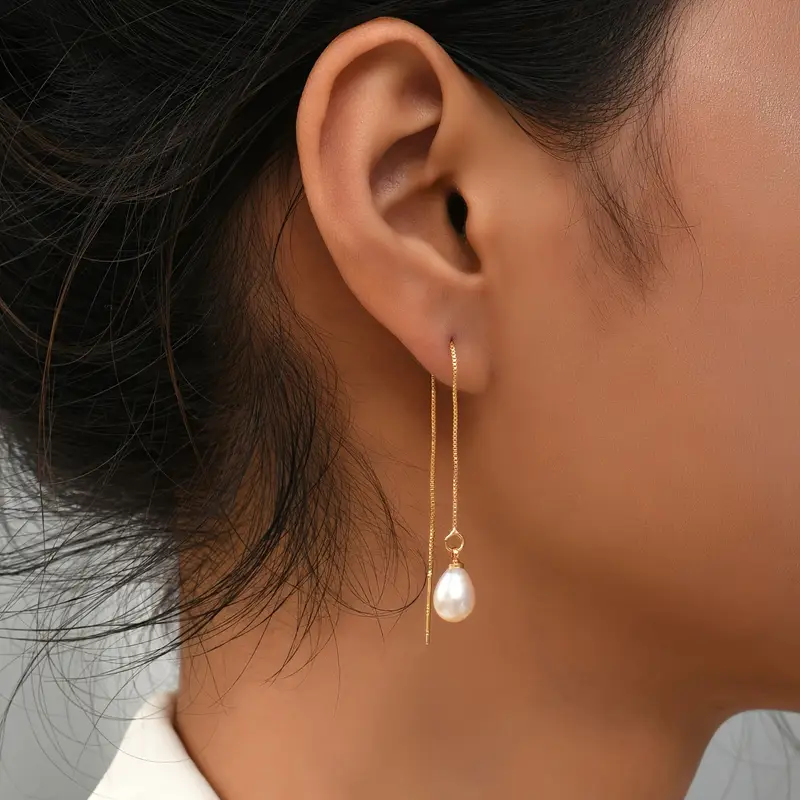 1 pair exquisite freshwater pearl pendant long dangle earrings elegant trendy female gift hypoallergenic nickel free long lasting durable any occasion for teenager Product details 1
