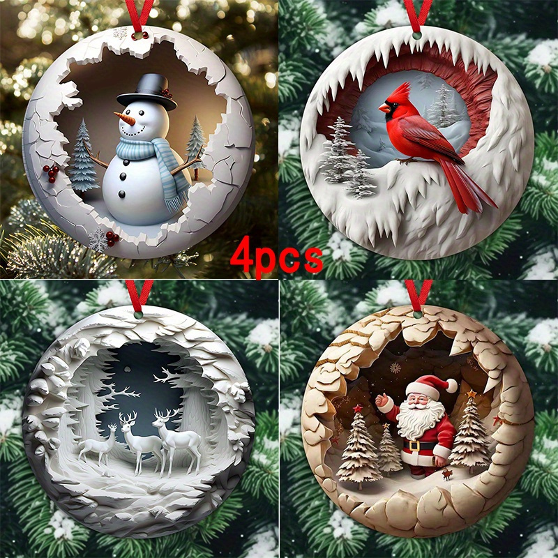 

4pcs Acrylic 3d Christmas Ornaments - Snowman, , Santa Claus & Reindeer Designs - No Electricity Needed Hanging Decorations For Holiday Party & Thanksgiving, Christmas Decorations