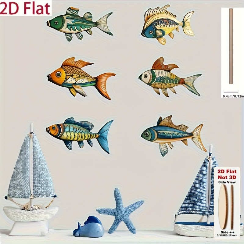 TEMU 2d Flat - A Set Of 6pcs Of 2d Printed Wooden Colorful Decorative Signs And Plaques, Featuring A Seaside Style For Home Decor, Wall Art, And
